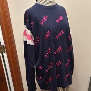 PINK Victoria's Secret Vintage Navy Top with Pink Sequin Accents RARE!